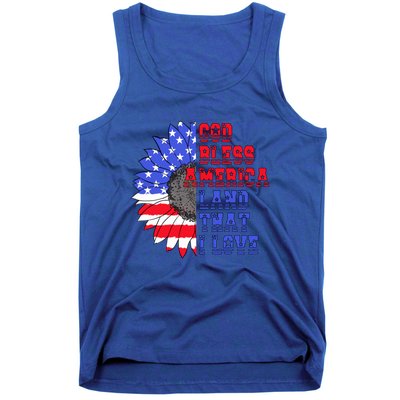 God Bless America Land That I Love American Flag Sunflower Gift Tank Top