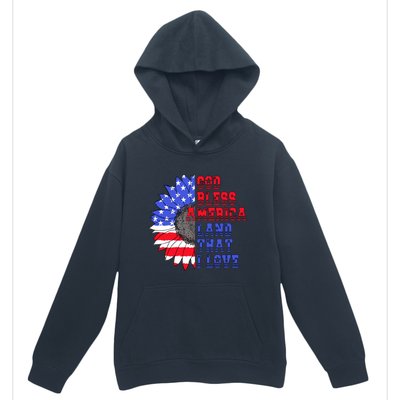 God Bless America Land That I Love American Flag Sunflower Gift Urban Pullover Hoodie