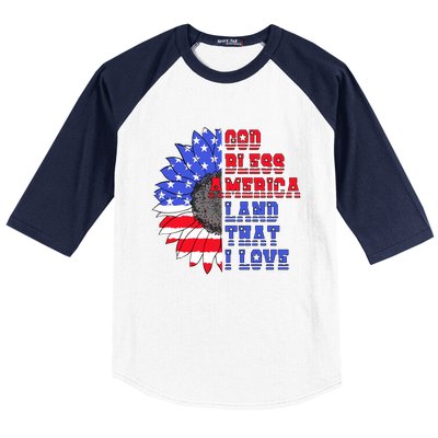 God Bless America Land That I Love American Flag Sunflower Gift Baseball Sleeve Shirt