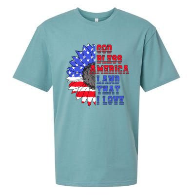 God Bless America Land That I Love American Flag Sunflower Gift Sueded Cloud Jersey T-Shirt