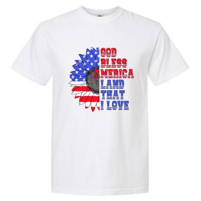 God Bless America Land That I Love American Flag Sunflower Gift Garment-Dyed Heavyweight T-Shirt