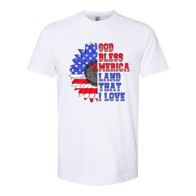 God Bless America Land That I Love American Flag Sunflower Gift Softstyle CVC T-Shirt