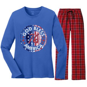 God Bless America The Spirit 76 American Flag 4th Of July Meaningful Gift Women's Long Sleeve Flannel Pajama Set 