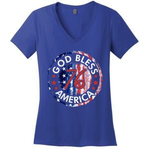 God Bless America The Spirit 76 American Flag 4th Of July Meaningful Gift Women's V-Neck T-Shirt