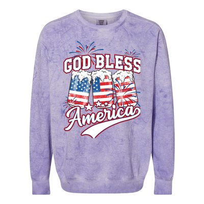 God Bless America 4th Of July Beer Us Flag Fireworks Gift Colorblast Crewneck Sweatshirt