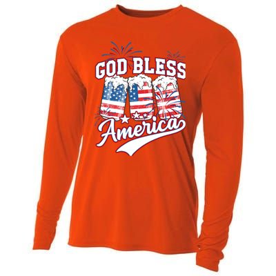 God Bless America 4th Of July Beer Us Flag Fireworks Gift Cooling Performance Long Sleeve Crew