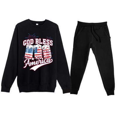 God Bless America 4th Of July Beer Us Flag Fireworks Gift Premium Crewneck Sweatsuit Set