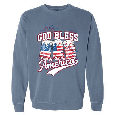 God Bless America 4th Of July Beer Us Flag Fireworks Gift Garment-Dyed Sweatshirt