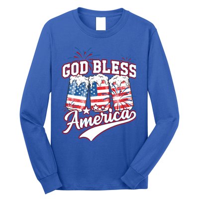 God Bless America 4th Of July Beer Us Flag Fireworks Gift Long Sleeve Shirt