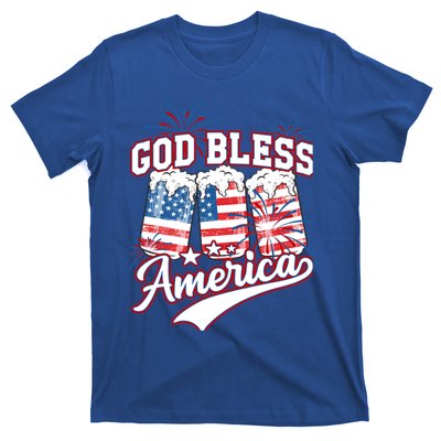 God Bless America 4th Of July Beer Us Flag Fireworks Gift T-Shirt