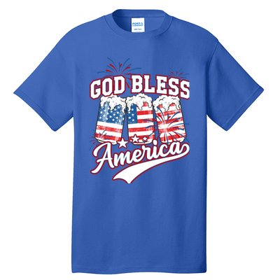 God Bless America 4th Of July Beer Us Flag Fireworks Gift Tall T-Shirt