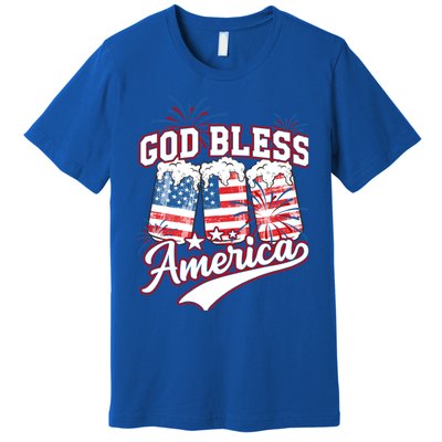 God Bless America 4th Of July Beer Us Flag Fireworks Gift Premium T-Shirt