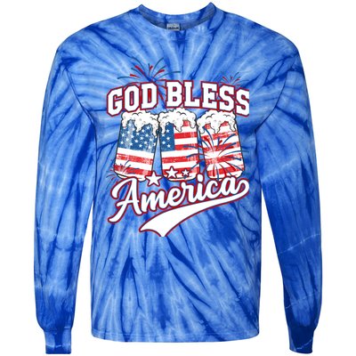 God Bless America 4th Of July Beer Us Flag Fireworks Gift Tie-Dye Long Sleeve Shirt