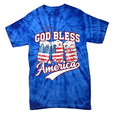 God Bless America 4th Of July Beer Us Flag Fireworks Gift Tie-Dye T-Shirt