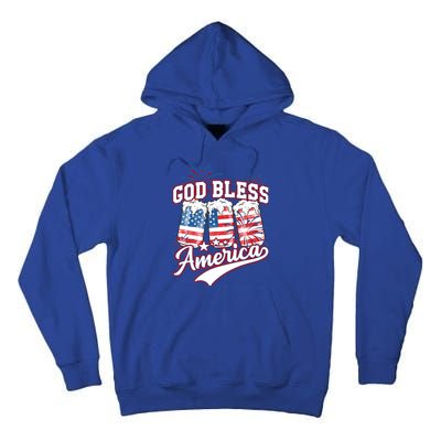 God Bless America 4th Of July Beer Us Flag Fireworks Gift Tall Hoodie