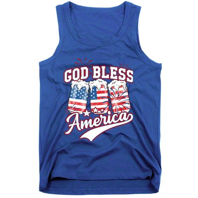 God Bless America 4th Of July Beer Us Flag Fireworks Gift Tank Top