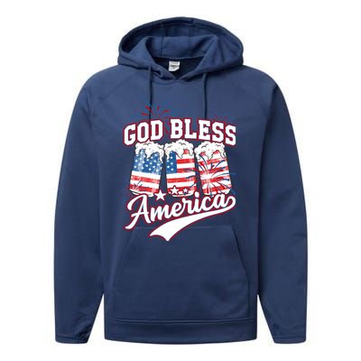 God Bless America 4th Of July Beer Us Flag Fireworks Gift Performance Fleece Hoodie