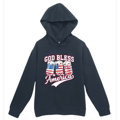 God Bless America 4th Of July Beer Us Flag Fireworks Gift Urban Pullover Hoodie