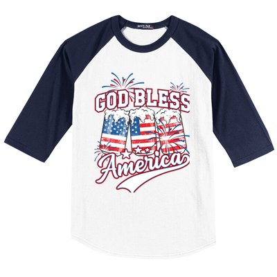 God Bless America 4th Of July Beer Us Flag Fireworks Gift Baseball Sleeve Shirt