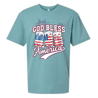 God Bless America 4th Of July Beer Us Flag Fireworks Gift Sueded Cloud Jersey T-Shirt