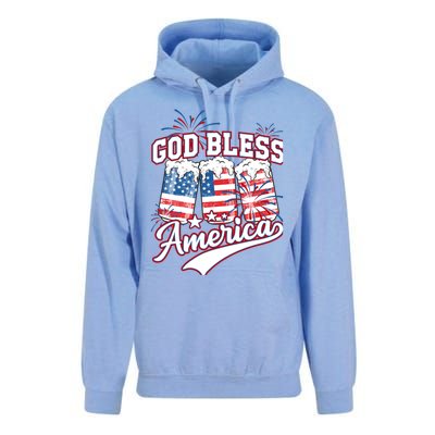 God Bless America 4th Of July Beer Us Flag Fireworks Gift Unisex Surf Hoodie