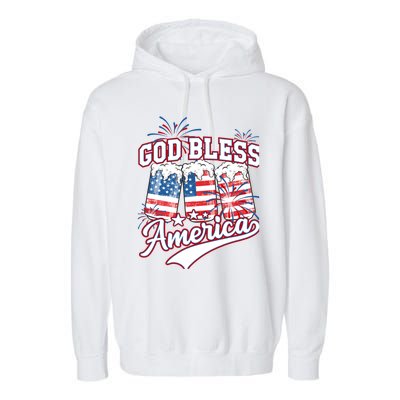 God Bless America 4th Of July Beer Us Flag Fireworks Gift Garment-Dyed Fleece Hoodie