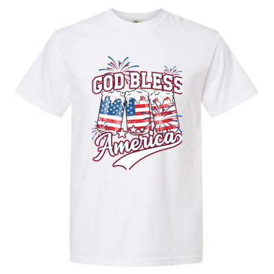 God Bless America 4th Of July Beer Us Flag Fireworks Gift Garment-Dyed Heavyweight T-Shirt