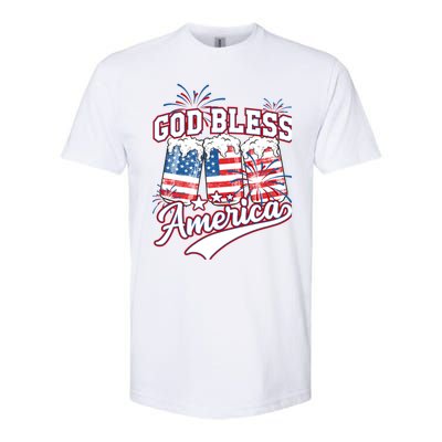 God Bless America 4th Of July Beer Us Flag Fireworks Gift Softstyle CVC T-Shirt