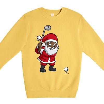 Golf Black African American Santa Claus Golfer Golfing Dad Great Gift Premium Crewneck Sweatshirt