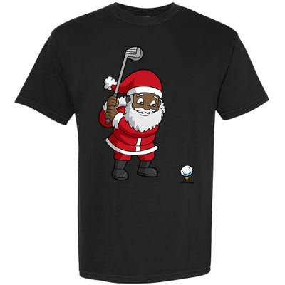 Golf Black African American Santa Claus Golfer Golfing Dad Great Gift Garment-Dyed Heavyweight T-Shirt