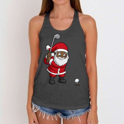 Golf Black African American Santa Claus Golfer Golfing Dad Great Gift Women's Knotted Racerback Tank
