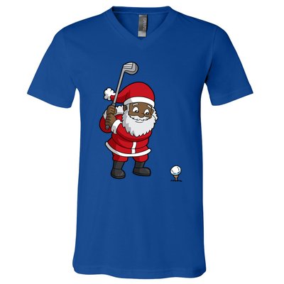 Golf Black African American Santa Claus Golfer Golfing Dad Great Gift V-Neck T-Shirt