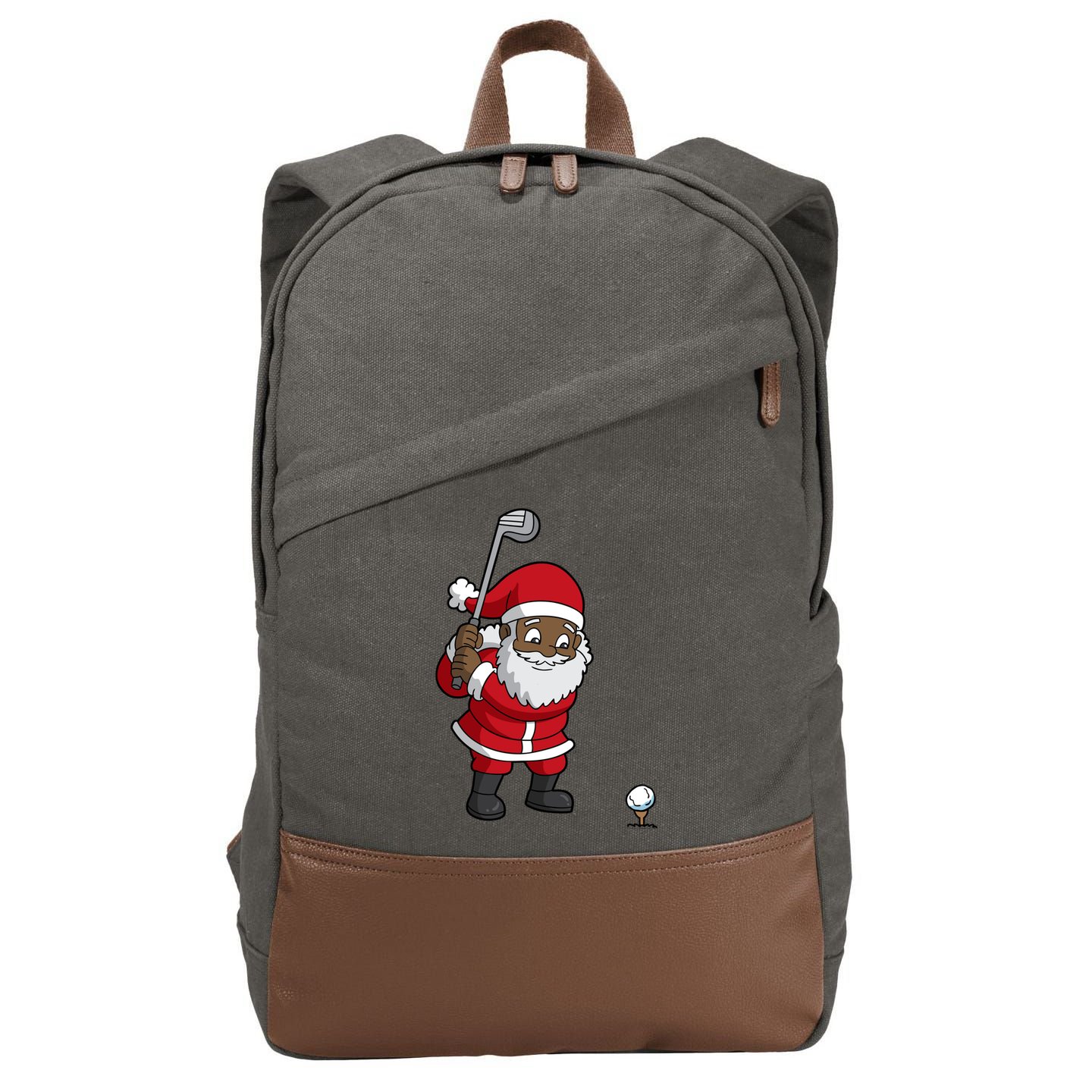 Golf Black African American Santa Claus Golfer Golfing Dad Great Gift Cotton Canvas Backpack