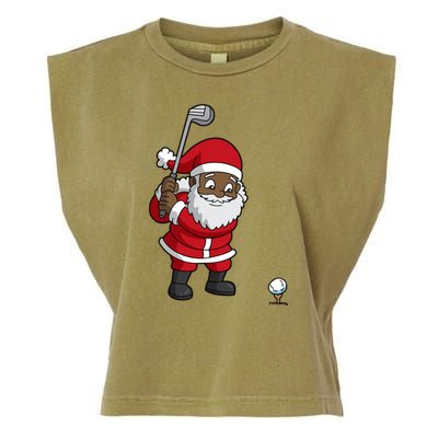 Golf Black African American Santa Claus Golfer Golfing Dad Great Gift Garment-Dyed Women's Muscle Tee