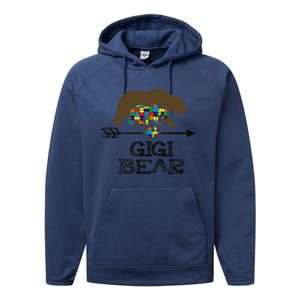 Gigi Bear Autism Awareness Autism Gigi Tee Performance Fleece Hoodie