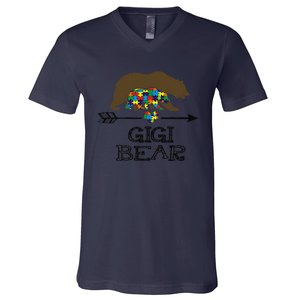 Gigi Bear Autism Awareness Autism Gigi Tee V-Neck T-Shirt