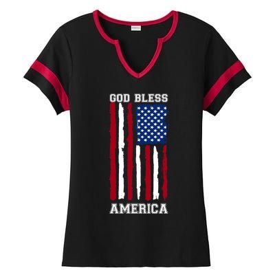 God Bless America Us Flag 4th Of July Gift Ladies Halftime Notch Neck Tee