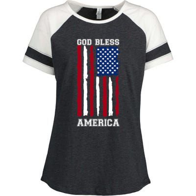 God Bless America Us Flag 4th Of July Gift Enza Ladies Jersey Colorblock Tee