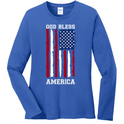 God Bless America Us Flag 4th Of July Gift Ladies Long Sleeve Shirt