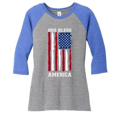 God Bless America Us Flag 4th Of July Gift Women's Tri-Blend 3/4-Sleeve Raglan Shirt