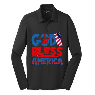 God Bless America American Flag God Bless America Gift Silk Touch Performance Long Sleeve Polo