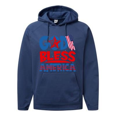 God Bless America American Flag God Bless America Gift Performance Fleece Hoodie