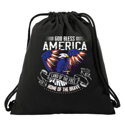 God Bless America Eagle Land Of The Free Home Of The Brave Drawstring Bag