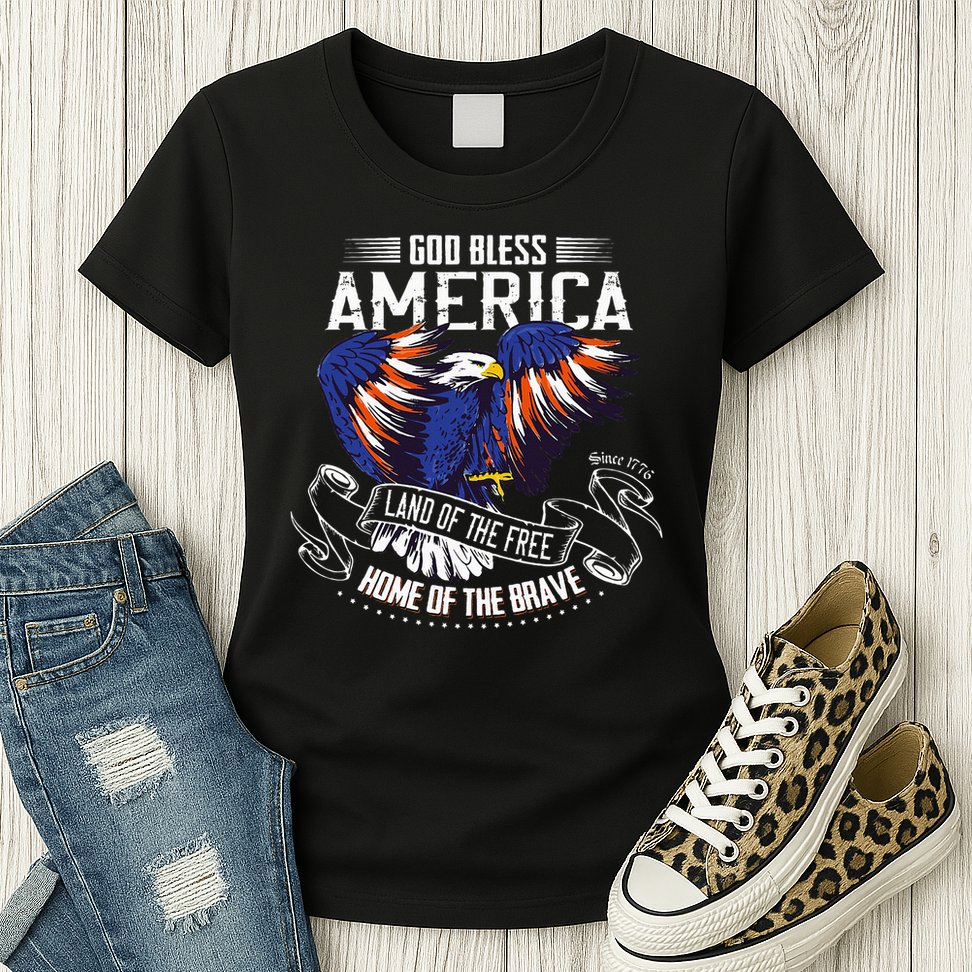God Bless America Eagle Land Of The Free Home Of The Brave Womens T-Shirt