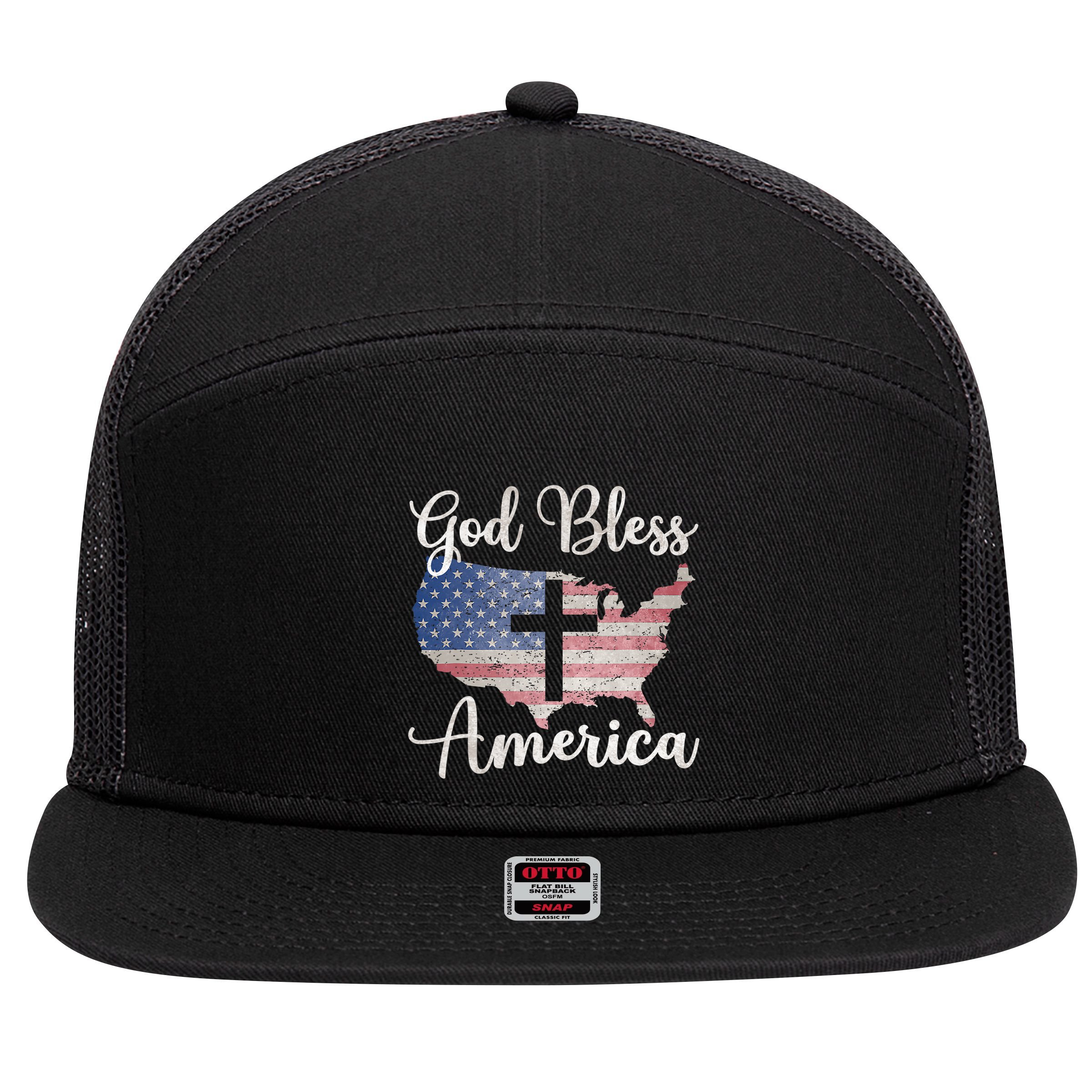 God Bless America 7 Panel Mesh Trucker Snapback Hat