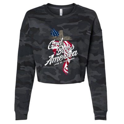 God Bless America Land Of The Brave Gift Cropped Pullover Crew