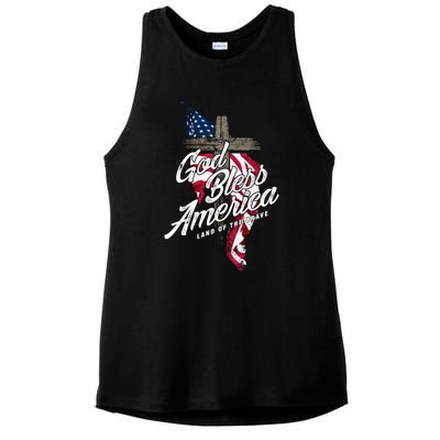 God Bless America Land Of The Brave Gift Ladies PosiCharge Tri-Blend Wicking Tank