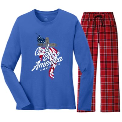 God Bless America Land Of The Brave Gift Women's Long Sleeve Flannel Pajama Set 