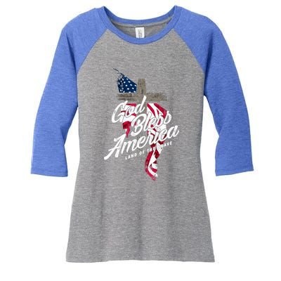 God Bless America Land Of The Brave Gift Women's Tri-Blend 3/4-Sleeve Raglan Shirt