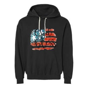 God Bless America Retro American Flag 4th Of July Patriotic Garment-Dyed Fleece Hoodie